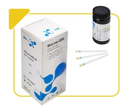 BioLine URS 2P - testy paskowe (100 sztuk) do badania moczu - 2 parametry: białko i glukoza